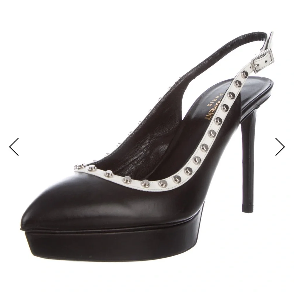Never worn, Saint Laurent Black and Silver Studded Heels with box size 9.5 - Picture 3 of 11